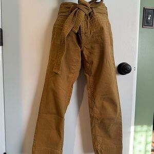 Ankle length Corduroy Belted Utility Pants - Camel Brown